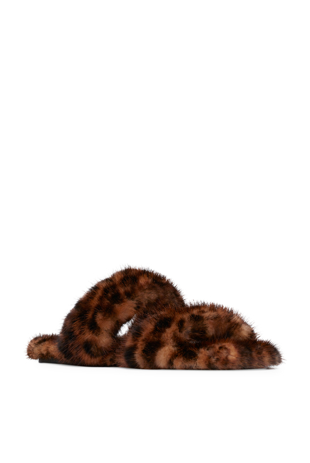 Bleach Leopard-Print Mink Fur Slides